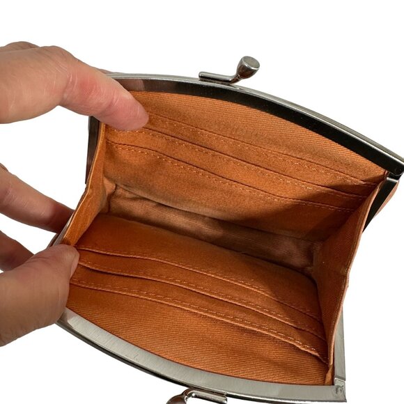 Vintage Fossil Kiss Lock Wallet Card Holder Change Purse Saddle - Picture 6 of 10